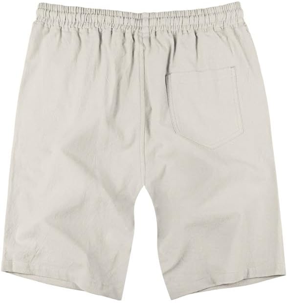 Men's Cotton Linen Shorts 9 inch Drawstring Casual Elastic Waist Summer Beach with Pockets - Image 4