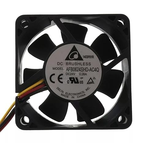 PriEnt Delta AFB0624SHD Axial Fan, 120x120x38mm DC Brushless Cooling Fan, 24V 0.26A, 6000RPM, 210.38CFM, 3-Wire with Tach/PWM, Ball Bearing, Lock Rotor Sensor, High Performance Airflow