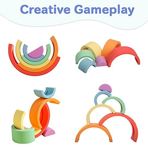 Let's Make Rainbow Stacking Toy Baby Silicone Stacker Building Blocks Arch Shape Nesting Puzzle Montessori Toy 3 Years Early Development Sensory Toy (6Pcs) #TOP3