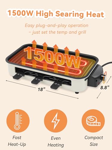 YOHSUGO Indoor Grill Smokeless, Compact Electric Grill Inside House for Kitchen Table, 1500W Korean BBQ Grill with Non-Stick Griddle Plate, Removable Raclette Cheese Pans の商品画像 1