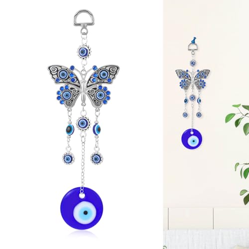 Decoración colgante de mal de ojo, azul turco con mariposa, adorno colgante de mal de ojo, amuleto griego, accesorios de coche para joyas, protección de buena suerte, recuerdos de fiesta de boda