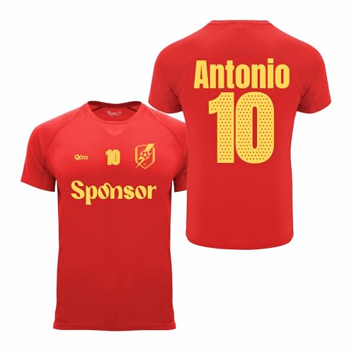 QCM PRODUTOS PERSONALIZADOS Camiseta de Fútbol Personalizada con tu Escudo, Nombre y Número | Niño | Forma tu Equipo (FR/ES, Edad, 8 años, Regular, Rojo)