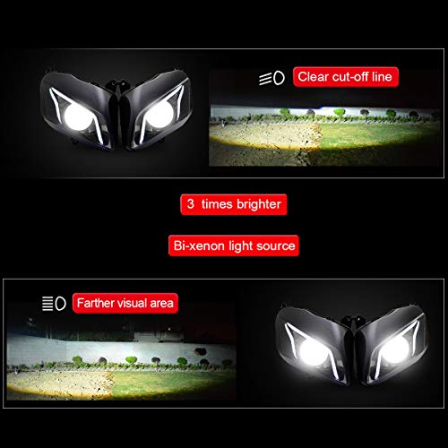 Kt Led Headlight Assembly For Cbr600Rr 2007-2012 Red Demon Eyes Custom Modified Motorcycle Sportbike Front Head Lamp High/Low Beam Drl Optical Fiber #TOP5