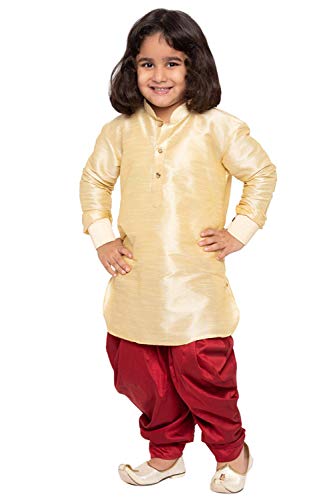 VASTRAMAY JBN Creation Cotton Silk Dhoti Kurta Dress (6-12 Months) Gold