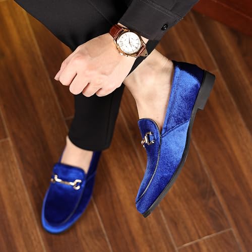 Image of COSIDRAM Mens Dress Shoes Business Luxury Velvet Loafers for Party Prom | Elegant metal buckle ornament, luxe velvet texture, classic slip-on silhouette for wedding, prom and evening formal events