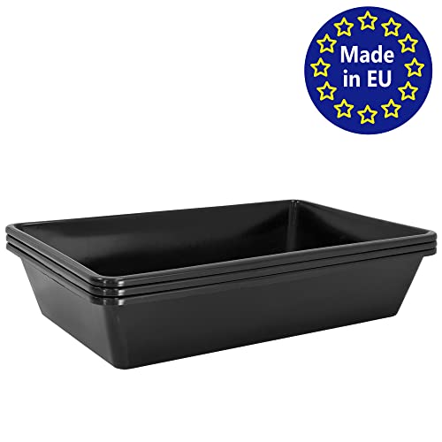 Petigi 3X Wanne aus Kunststoff Plastik Schüssel 20 L Staubbad Sandbad Plastikwanne Fusswanne Badewanne Kunststoffwanne eckig 60x40x12 cm Schwarz Aufbewahrung