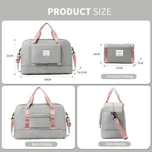 Airlines Untersitz-Kabinentasche, 50 x 32 x 28,5 cm, faltbar, Reisetasche, Handgepäck, Übernachtung, für Damen und Herren (mit Schultergurt), grau, Freizeit, Reisen