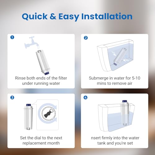 Image of 6-Pack Coffee Machine Water Filter Replacement Compatible with DeLonghi DLSC002, for Magnifica Evo, Dinamica Plus, Eletta Explore, ECAM, ETAM, ESAM Series Espresso Machines