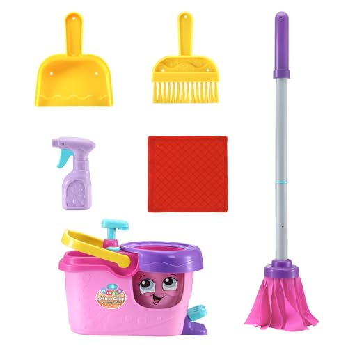 LeapFrog Clean Sweep Learning Caddy, Kids Mop and Broom Cleaning Toy Set for Ages 3-5, Pink - Image 8