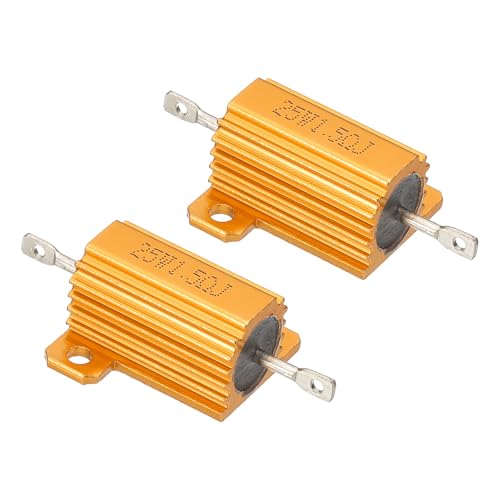 Image of PATIKIL 25W 1.5 Ohm Aluminum Shell Resistor, 2 Pack Aluminum Housing Resistor Housed Case Wirewound Resistors Screw Tap Power Resistor 5% Tolerance, Golden