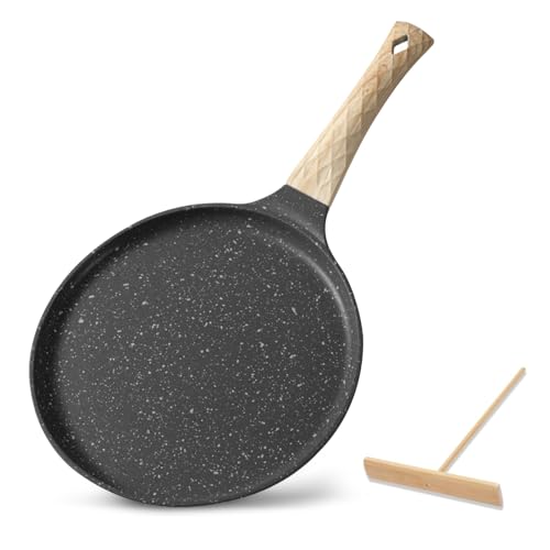 BOUFEIDA Sarten Crepes, 28 cm Crepera Sarten con Distribuidor de Masa, Revestimiento Antiadherente, Libre de PFOA, Compatible con Inducción