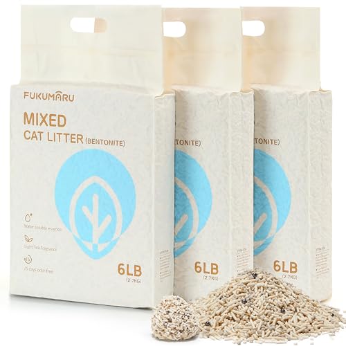 FUKUMARU Arena mixta de tofu para gatos, arena fuerte aglutinante para gatos, control eficaz de olores, libre de polvo y ultra absorbente, arena para gatos, bentonita y tofu, arena para gatos de té