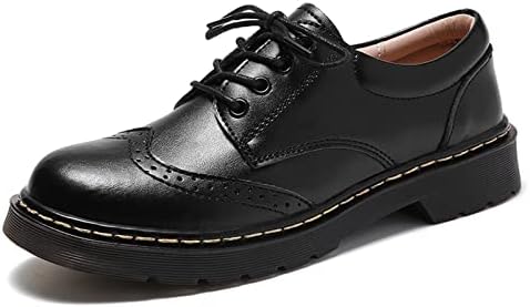Women's Classic Flat Oxford Shoes Lace Up Wingtip Perforated Low Heels Retro Vintage Oxfords Brogues Black US 6