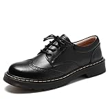 Women Perforated Wingtis Brogue Oxfords Cozy Round Toe Lace-up Low Heel Shoes Comfy Office Saddle Sh