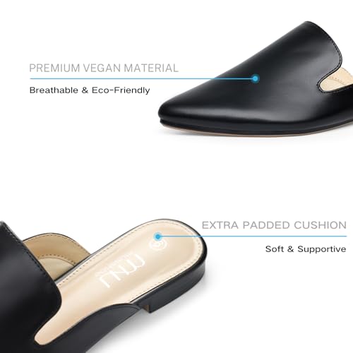 Image of MUSSHOE Women's Pointed Toe Mule Flats: Comfortable Lightweight Slip On Backless Loafers with Memory Foam for Office Work & Dressy Casual Wear