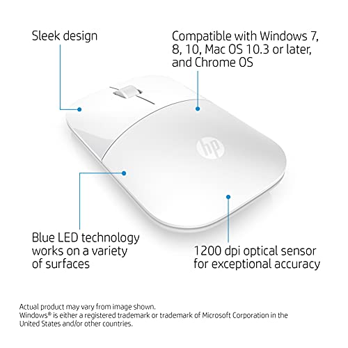 Hp Z3700 White Wireless Mouse Rf Optical 1200Dpi Ambidextrou #TOP1
