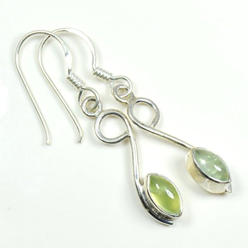 Pendientes de prehnita natural y plata 925, joyería india hecha a mano con diseño de marquesa 3