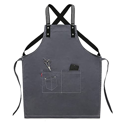 Delantales Para Mujeres Hombres - Correas De Cuello Cruzadas Ensanchadas - Delantales De Cocina,Gris,Large Cover