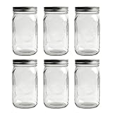 Tebery 6 Pack Clear Glass Jars Mason Jars Wide Mouth, 32 Oz Canning Glass Jars with Lids