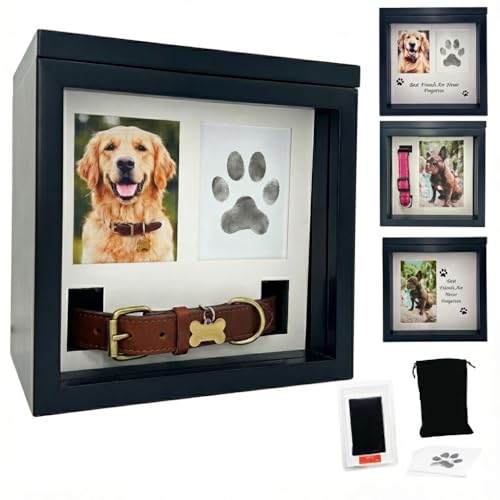 OtterPets Dog Urn for Ashes 4 Customizable Displays with Paw Print Ink Kit and Flannel Bag Pet Urns for Dogs Ashes Pet Cremation Box Cat Urn for Ashes Dog Ashes Keepsake (Black)