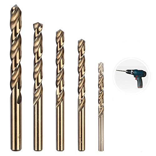 BAtlam Broca helicoidal, reemplazo rápido 5 Piezas Broca de Alta Resistencia HSS M35 Brocas helicoidales de Cobalto para Acero metálico 1 mm 2 mm 3 mm 4 mm 5 mm