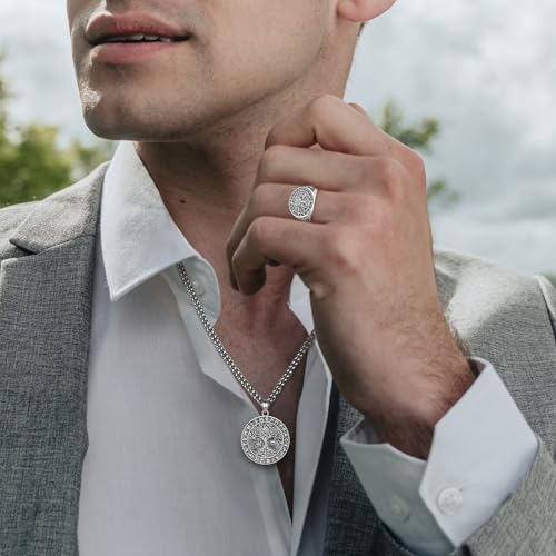 INFUSEU 925 Sterling Silver Compass Viking Necklaces for Men Women4