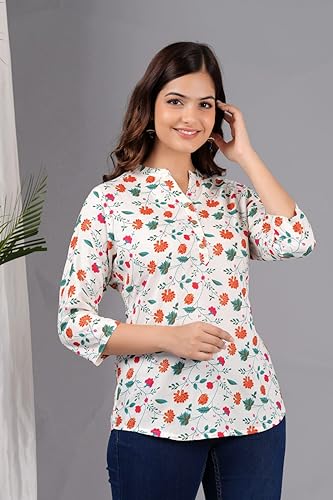 Image of Women's Cotton Printed Kurta Top | 3 /4 Sleeve Straight Kurti Casual Outings