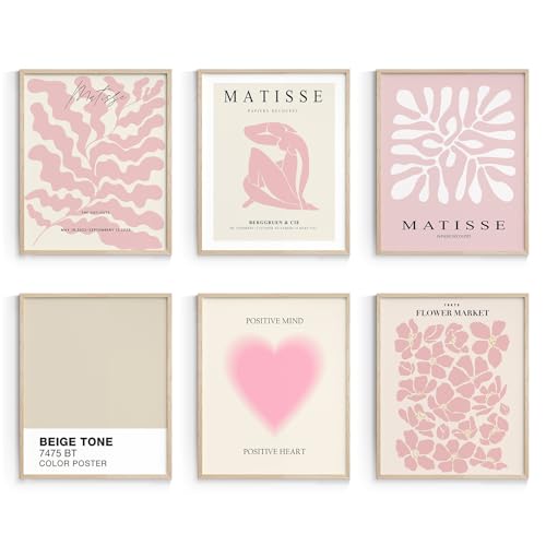 Habseligkeit Impresiones artísticas de pared de Matisse rosa, carteles abstractos de exposición de arte de pared, impresiones artísticas de pared vintage, decoración retro para habitación de niña, 8 x