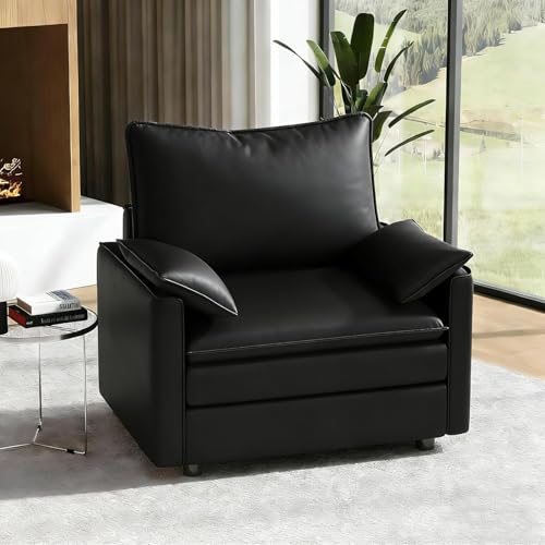 Image of Vesgantti Modular Sofa, Comfy Single Cloud Sofa in Deep Seat, Modern Chenille Couch with Armrest Pillows, Easy Assembly Couches for Living Room, Bedroom and Apartment, Black, 40 inch Single Seat