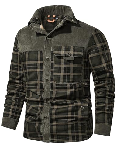 Image of Gihuo Men's Long Sleeve Sherpa Lined Shirts Outdoor Warm Flannel Plaid Jacket Button Down Fleece Coats
