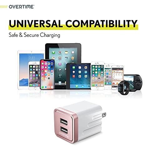 Dual Usb Wall Charger, Overtime Universal 2.4Amp Plug Cube Quick Phone Power Adapter For Iphone 11 Pro Max X Xs Xr 8 7 Se Ipad Pro Air Mini Samsung Galaxy S7 S6 S5 Kindle (Rose Gold, 1 Pack) #TOP4