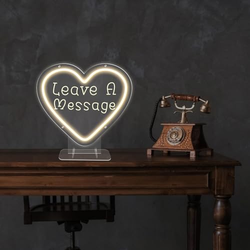 Image of Leave a Message Neon Sign With Holder Base, Neon Guestbook Table Sign for Wedding Shop Business Desk Decor Reception Welcome Dimmable Led Sign, Warm White USB Neon Light Sign
