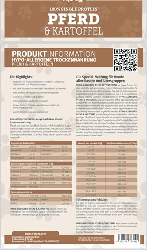 Pferd mit Kartoffel, Hypoallergenes Singleprotein Trockenfutter für Hunde, getreidefrei, für allergische und ernährungssensible Hunde, 11,5 kg