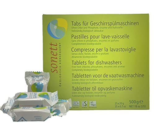 Image of Sonett Organic Dishwasher Tablets 25 Count Deep Clean Dish Tab Fresh Scent 25 tablets x 0.67oz,18 fl.oz / 500gr (1 Count)