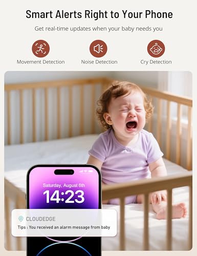 Image of 2K Smart AI Baby Monitor with 2 Cameras, Hybrid Split Screen App View | AI Cry and Roll Over Alerts, Auto Tracking PTZ, RGB Light with Lullabies, Hack-Proof Privacy, 1000ft Range Battery
