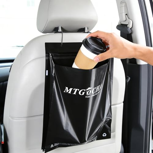 Image of Disposable Car Trash Bags Hanging (Set of 60) - Leak-Proof, Smell-Proof, Recycled Car Garbage Bags, Automobile Trash Container, Road Trip Essentials, Black-Medium