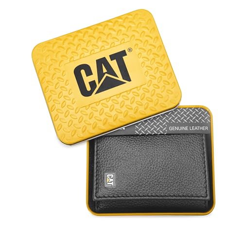 CAT Caterpillar Men's Genuine Leather Trifold Wallet with Enamel Logo2