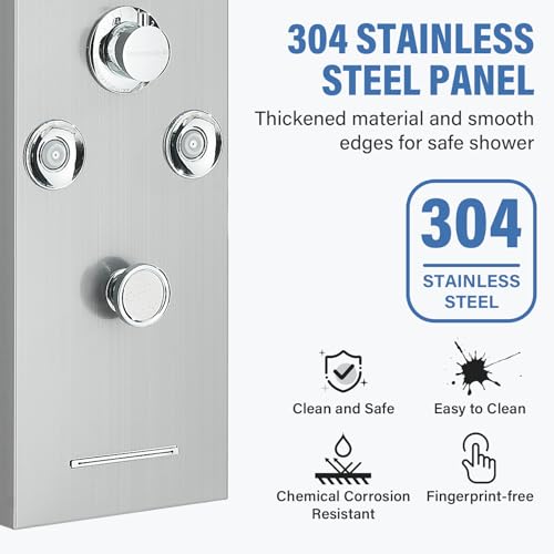 Image of FUZ Shower Panel Tower System, Stainless Steel 6 IN 1 Shower Panel System with LED Fancy Rain Shower Head and Handheld, Adujstable Rainfall Massage Body Jets and Tub Spout, Brushed Nickel Shower Tower