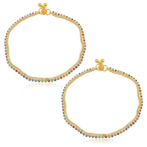 Gold Plated Multicolor Stone Anklet Pair for Women Traditional Payal-image-46