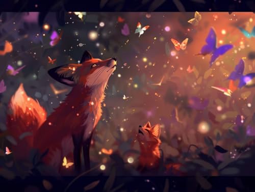 Diamond Painting renard papillon 5D kit complet grand format 80x110 cm pour adultes et enfants