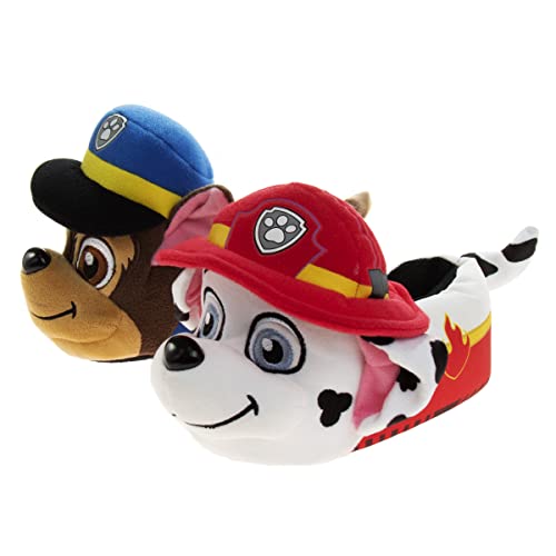 Nickelodeon Paw Patrol 3D slippers - Boys Chase and Marshall House Shoes - Plush Lightweight Warm indoor Comfort Soft Aline House Slippers - Red/Blue (size 5-6 Toddler)