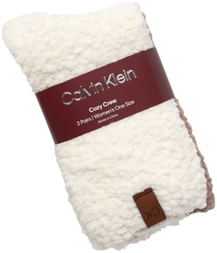 Image of Calvin Klein Womens 2 Pack Fuzzy Crew Socks