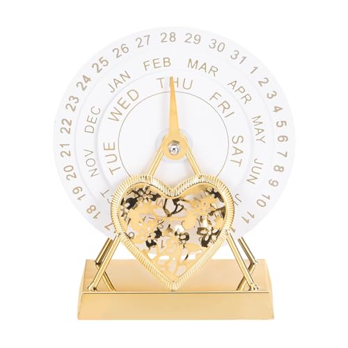 PATIKIL Calendrier De Bureau Perpétuel, Calendrier Rotatif En Métal Motif Cœur Style Vintage Calendriers Perpétuels Pour Décoration De Bureau Ou Maison...