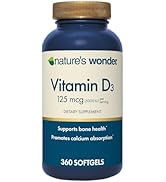 Nature's Wonder High Potency Vitamin D3 125 mcg Softgels for Bone Health, Immune Health, 360 Day ...