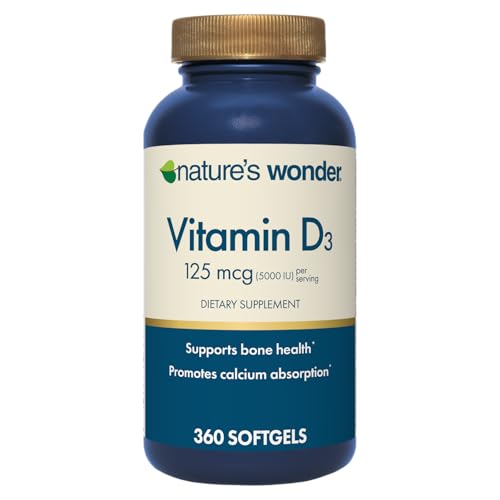 Natures Wonder Vitamin D3 5000 IU High Potency Gluten-Free 360 Softgels