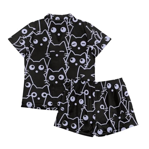 Image of Women's Short Sleeve Sleepwear Button 2 Piece Plus Size Pajamas Casual Soft Stretchy Funny Nightwear with Pockets