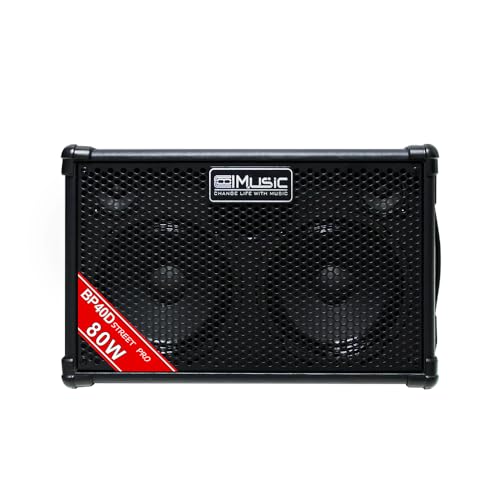 Image of Coolmusic BP40D Powered Acoustic Guitar Amplifier- Portable Bluetooth Speaker 80W W /Battery with Reverb Chorus Delay Effect, 6 Inputs,3 Band EQ, Black