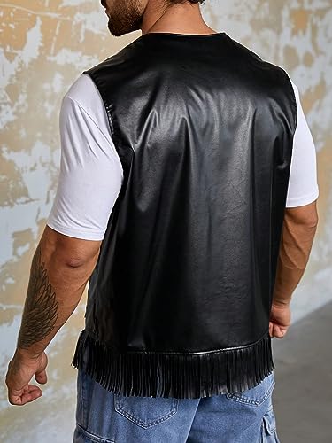 Men's Fringe Trim V Neck Sleeveless Button Down Party Vest Jackets3