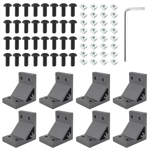 8 Piezas Soportes Angulares 2040, Conectores de Ángulo 90°, Perfil de Aluminio 20 mm x 40 mm, con 32 Piezas de Tuercas en T M5, 32 Piezas Tornillos, para Perfiles de Aluminio Serie 2040
