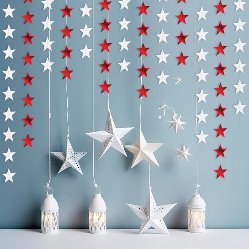 Image of Patelai 130 Feet Glitter Star Garland Banner 2026 Party Decoration Double Side Star Hanging String Streamer Paper Twinkle for Graduation Wedding Birthday (Red and White)